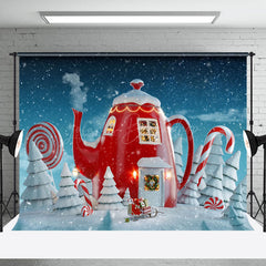 Lofaris Winter Snowy Field Teapot House Christmas Backdrop