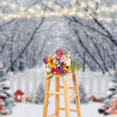 Lofaris Winter Snowy Forest Christmas Tree Photo Backdrop