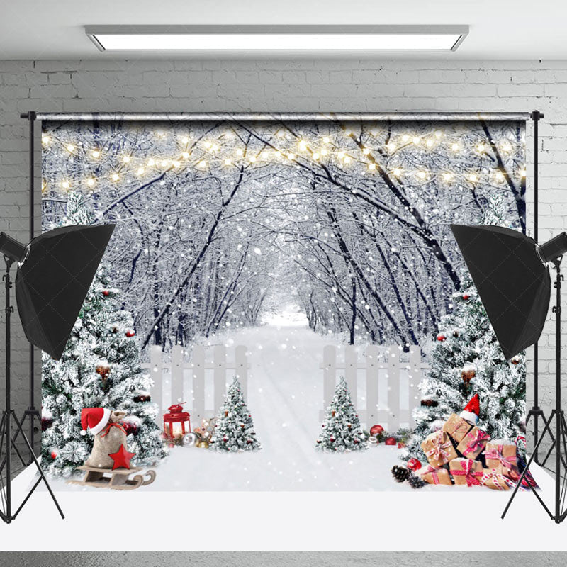 Lofaris Winter Snowy Forest Christmas Tree Photo Backdrop