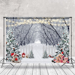 Lofaris Winter Snowy Forest Christmas Tree Photo Backdrop