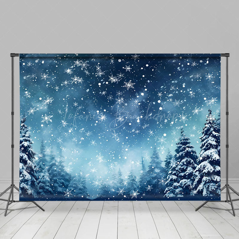 Lofaris Winter Snowy Forest Dark Blue Photography Backdrop