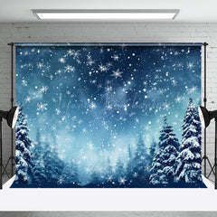 Lofaris Winter Snowy Forest Dark Blue Photography Backdrop