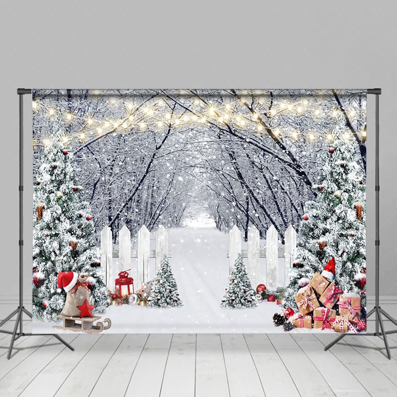 Lofaris Winter Snowy Forest Garden Fence Christmas Backdrop