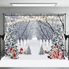 Lofaris Winter Snowy Forest Garden Fence Christmas Backdrop