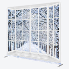 Lofaris Winter Snowy Forest Window Scene Christmas Backdrop