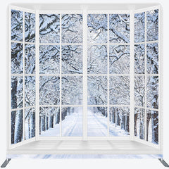 Lofaris Winter Snowy Forest Window Scene Christmas Backdrop