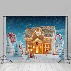 Lofaris Winter Snowy Gingerbread House Christmas Backdrop