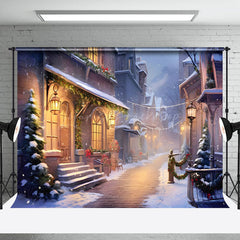 Lofaris Winter Snowy Lane Decorated Houses Festive Backdrop