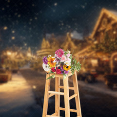 Lofaris Winter Snowy Lighted Christmas Vibe Street Backdrop