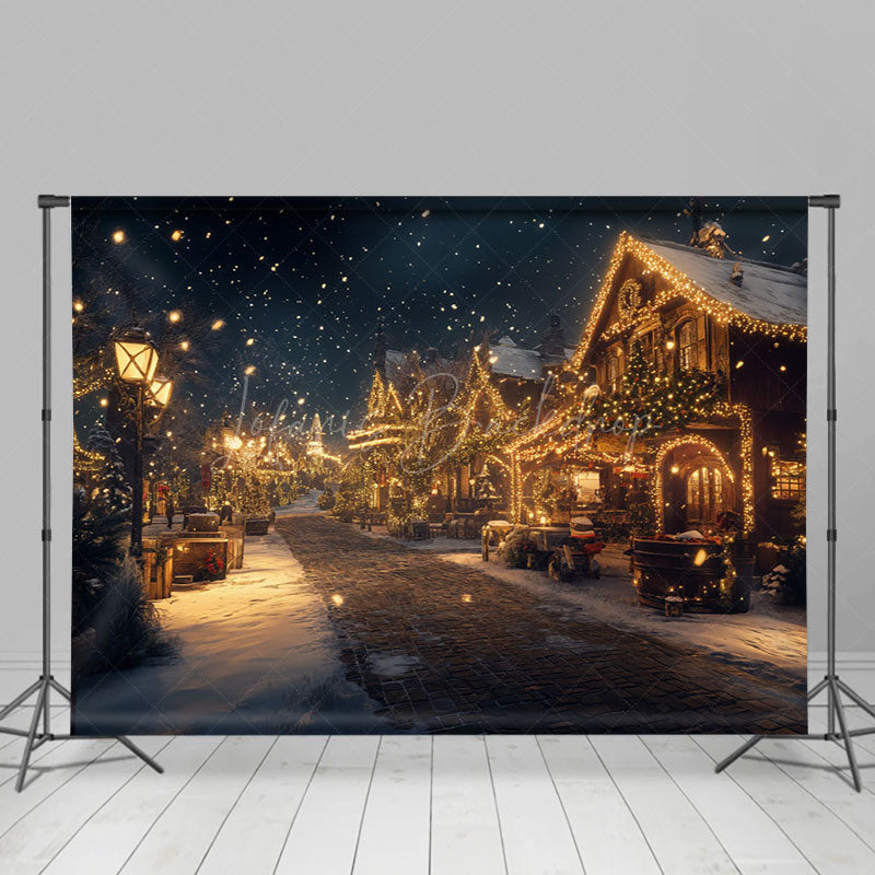 Lofaris Winter Snowy Lighted Christmas Vibe Street Backdrop