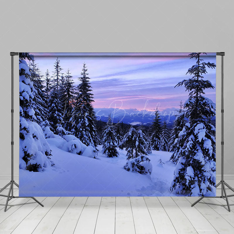 Lofaris Winter Snowy Natural Forest Sunset Scene Backdrop