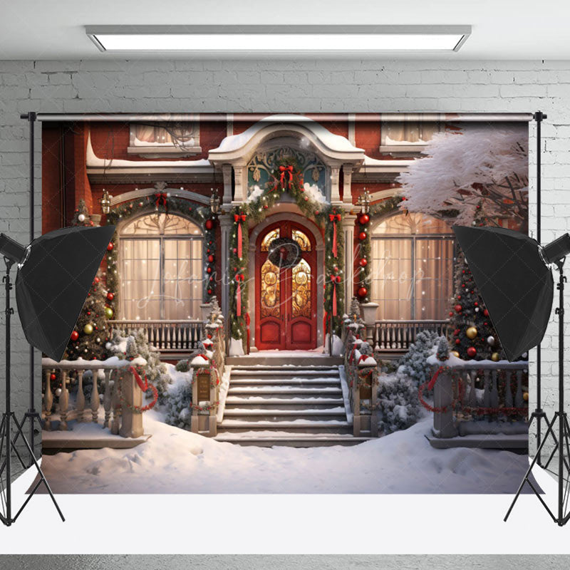 Lofaris Winter Snowy Night Christmas Festive House Backdrop