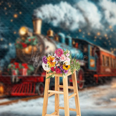 Lofaris Winter Snowy Night Retro Train Christmas Backdrop