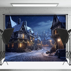 Lofaris Winter Snowy Night Town Christmas Room Set Backdrop