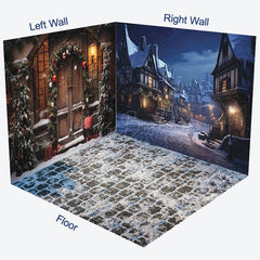 Lofaris Winter Snowy Night Town Christmas Room Set Backdrop