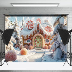 Lofaris Winter Snowy Pine Forest Gingerbread House Backdrop