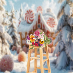 Lofaris Winter Snowy Pine Forest Gingerbread House Backdrop