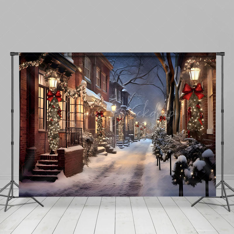 Lofaris Winter Snowy Street Festive Lights Cozy Backdrop