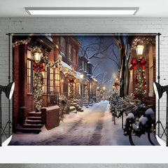 Lofaris Winter Snowy Street Festive Lights Cozy Backdrop