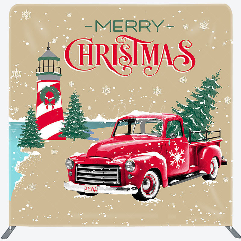 Lofaris Winter Snowy Trees Red Car Merry Christmas Backdrop