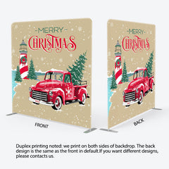 Lofaris Winter Snowy Trees Red Car Merry Christmas Backdrop