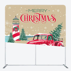 Lofaris Winter Snowy Trees Red Car Merry Christmas Backdrop