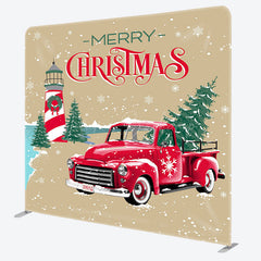 Lofaris Winter Snowy Trees Red Car Merry Christmas Backdrop