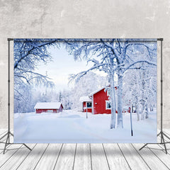 Lofaris Winter Snowy Wild Field Red House Scene Backdrop