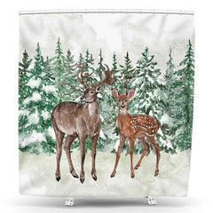 Lofaris Winter Snowy Wild Forest Elk Christmas Shower Curtain