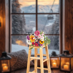 Lofaris Winter Snowy Wooden Window Floor Scenery Backdrop