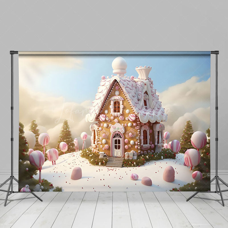 Lofaris Winter Sunlight Candyland House Christmas Backdrop