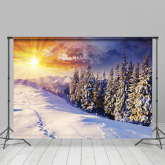 Lofaris Winter Sunrise Snowy Nature Forest Scene Backdrop