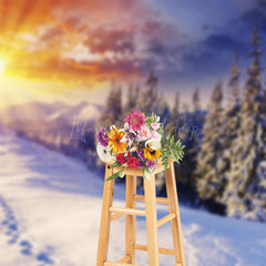 Lofaris Winter Sunrise Snowy Nature Forest Scene Backdrop