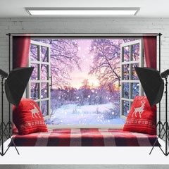 Lofaris Winter Sunset Cozy Bay Window Christmas Backdrop