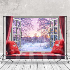 Lofaris Winter Sunset Cozy Bay Window Christmas Backdrop