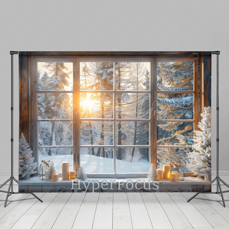 Lofaris Winter Sunshine Snowy Forest Window Scene Backdrop