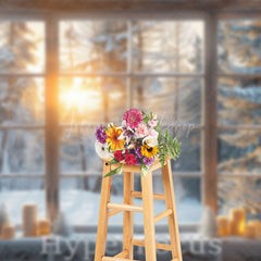 Lofaris Winter Sunshine Snowy Forest Window Scene Backdrop