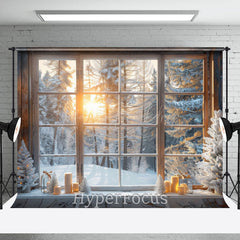 Lofaris Winter Sunshine Snowy Forest Window Scene Backdrop