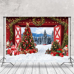 Lofaris Winter Wild Field Red Gate Trees Christmas Backdrop