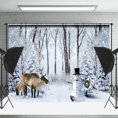 Lofaris Winter Wild Forest Elk Snowman Christmas Backdrop