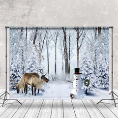 Lofaris Winter Wild Forest Elk Snowman Christmas Backdrop