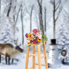 Lofaris Winter Wild Forest Elk Snowman Christmas Backdrop