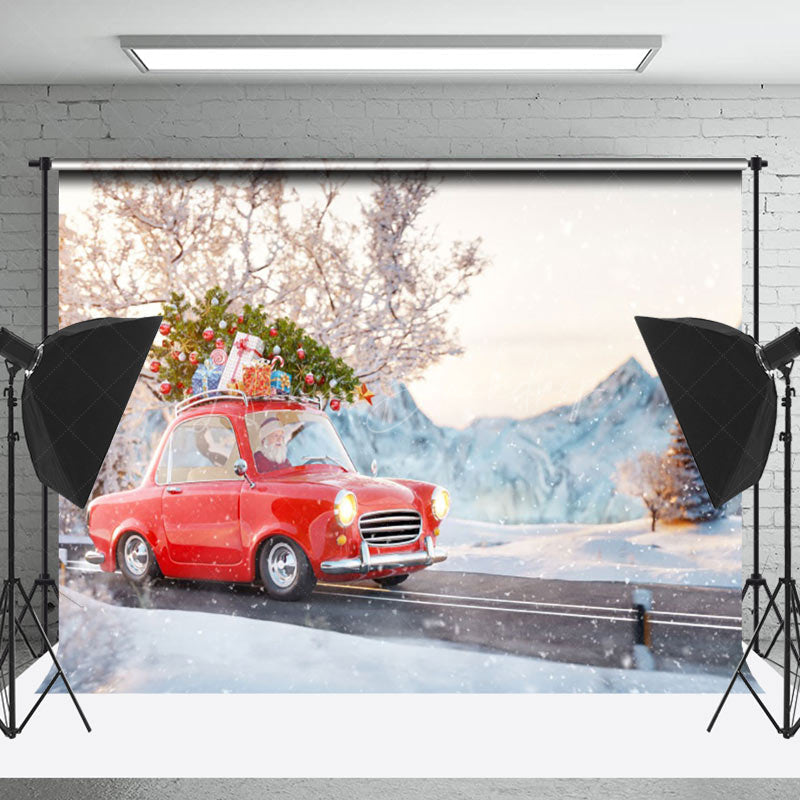 Lofaris Winter Wild Road Car Carrying Gift Christmas Backdrop