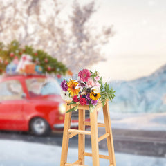 Lofaris Winter Wild Road Car Carrying Gift Christmas Backdrop