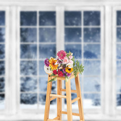 Lofaris Winter Wonderland Snow Forest White Window Backdrop