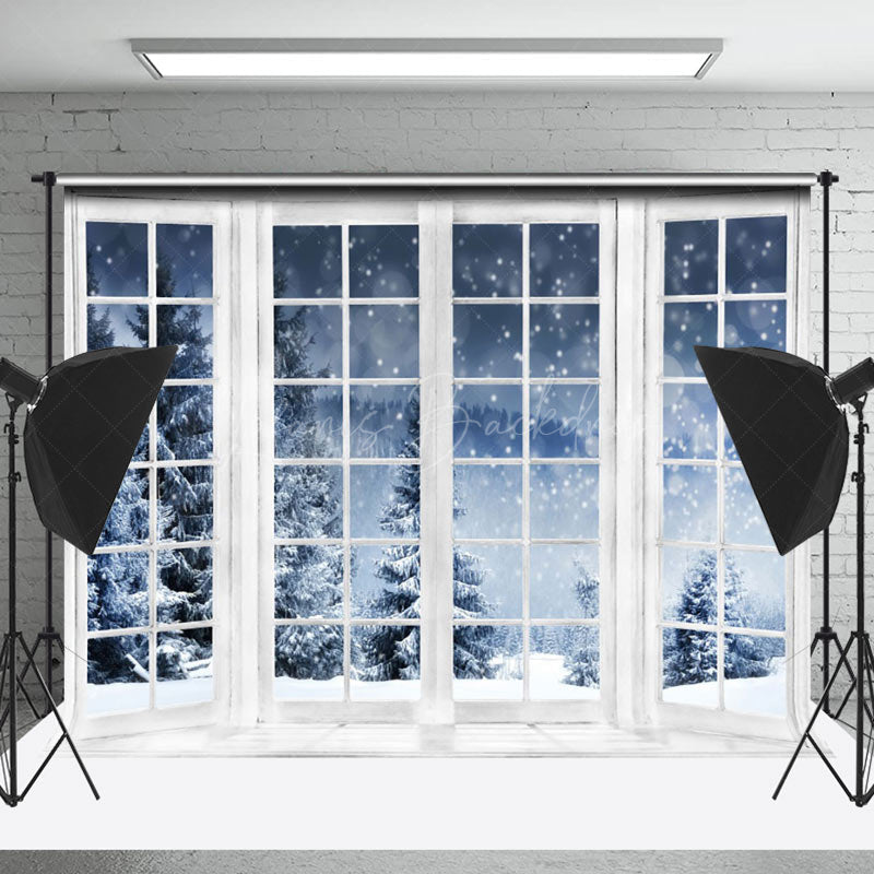 Lofaris Winter Wonderland Snow Forest White Window Backdrop