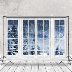 Lofaris Winter Wonderland Snow Forest White Window Backdrop