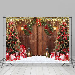 Lofaris Wood Barn Door Wreath Tree Snow Christmas Backdrop