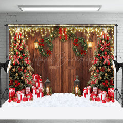 Lofaris Wood Barn Door Wreath Tree Snow Christmas Backdrop