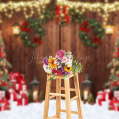 Lofaris Wood Barn Door Wreath Tree Snow Christmas Backdrop